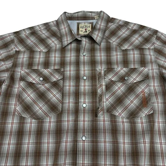 Red Head Brand Co. Mens Brown Plaid Button Up SS Shirt, Size XXL - Picture 3 of 8